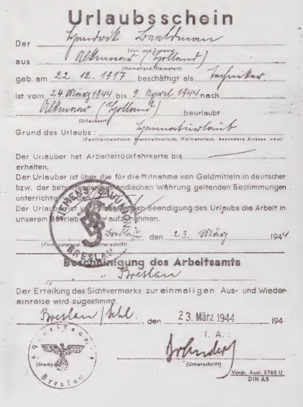 Vanderstok's forged travel permit